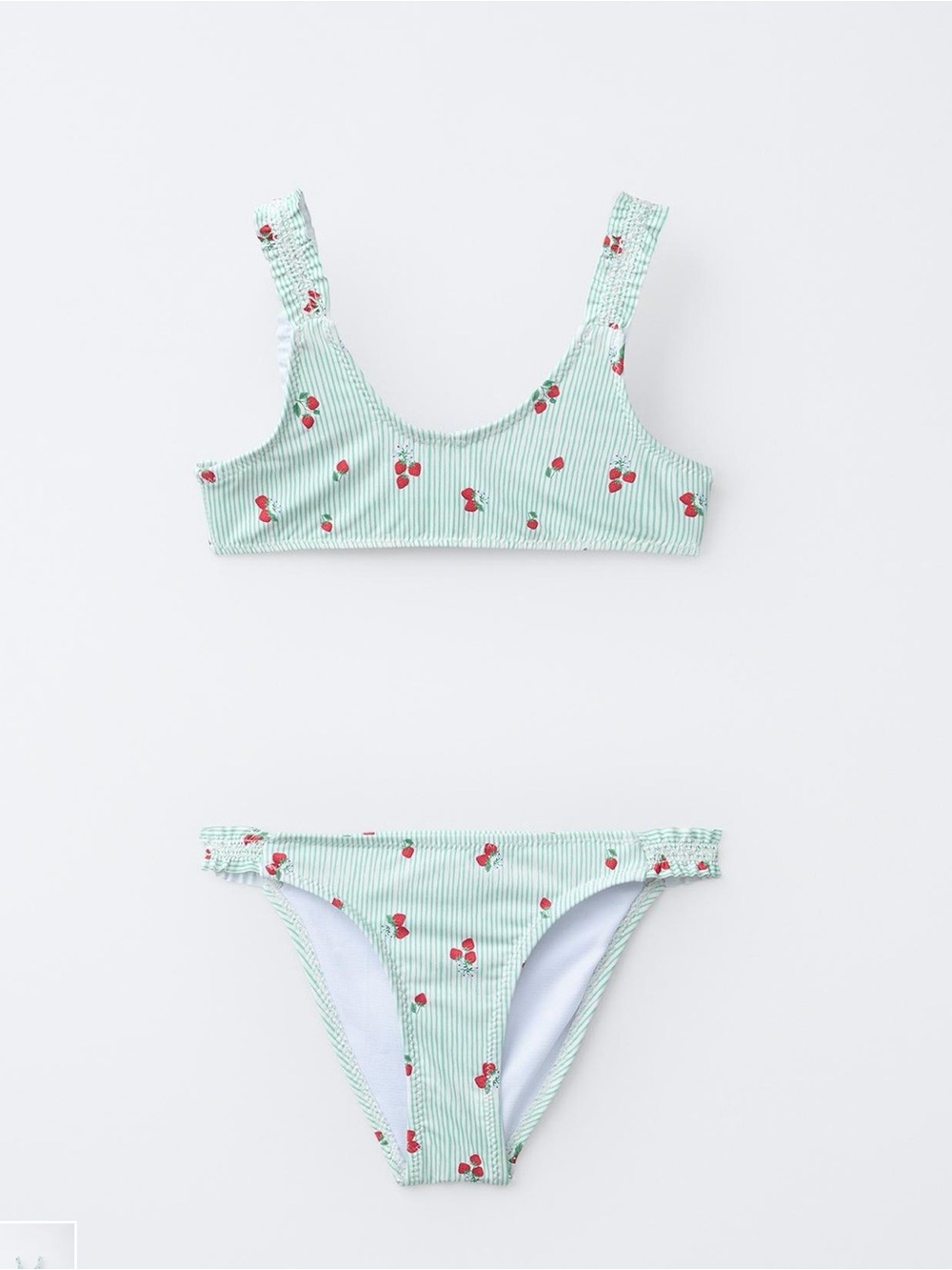 Zara Green Stripe Bikini with Red strawberry Print
